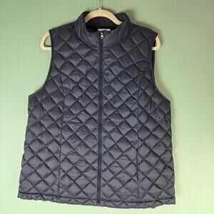 J Jill Down Puffer Vest Womens Large Blue Lightweight Quilted Packable Preppy